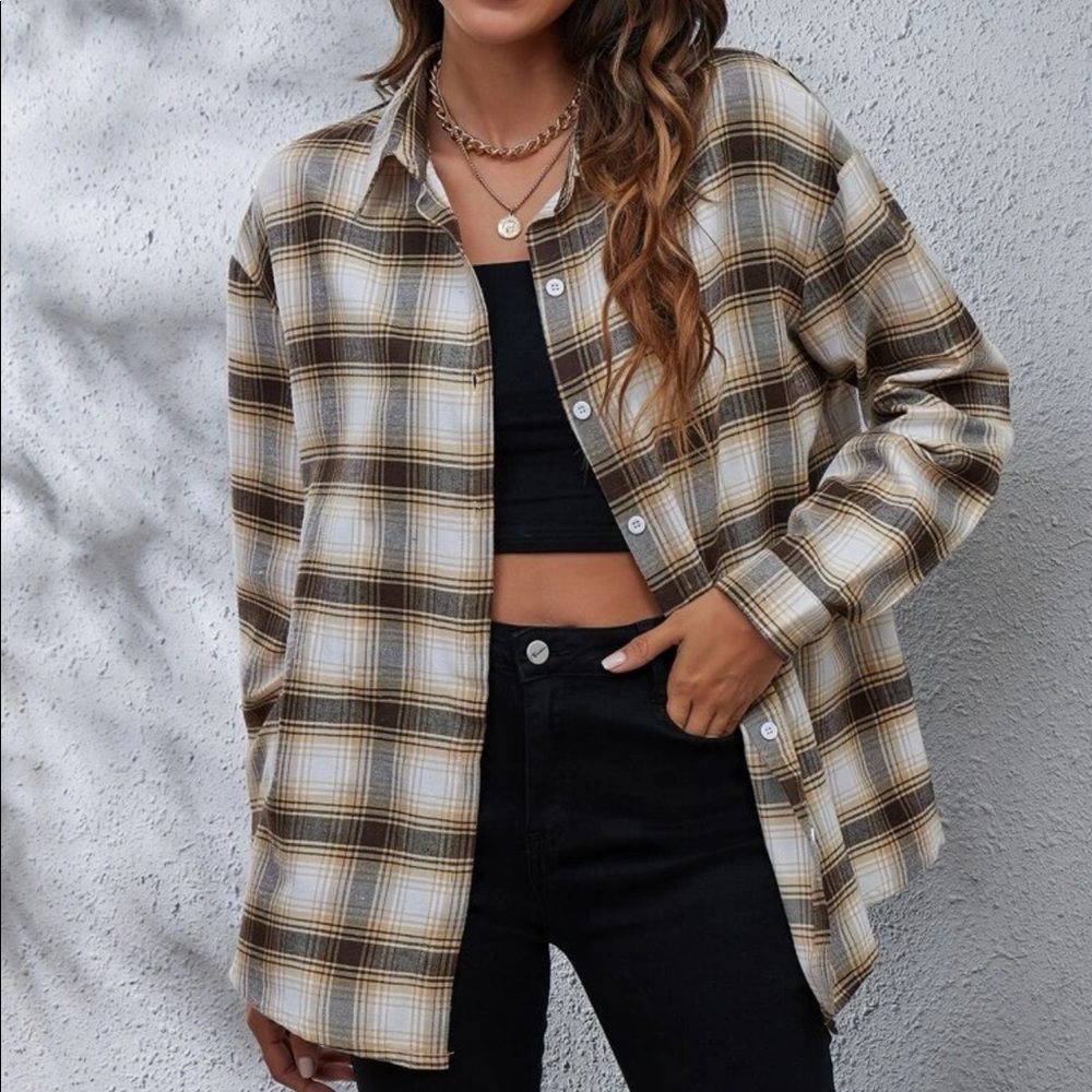 Plaid print drop shoulder shirt - Picture 6 of 8